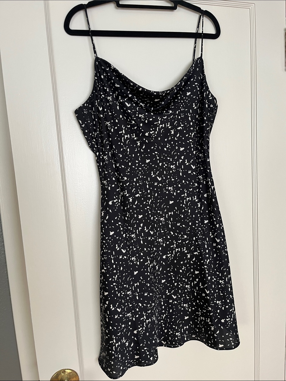 Which We Want Black and Cream Speckled Cowl Neck Slip Dress